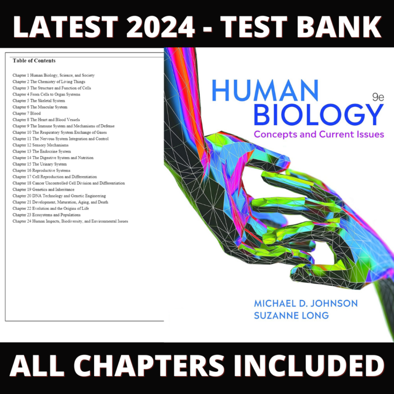 Test Bank – Human Biology Concepts and Current Issues, 9th Edition (Johnson, 2022), Chapter 1-24