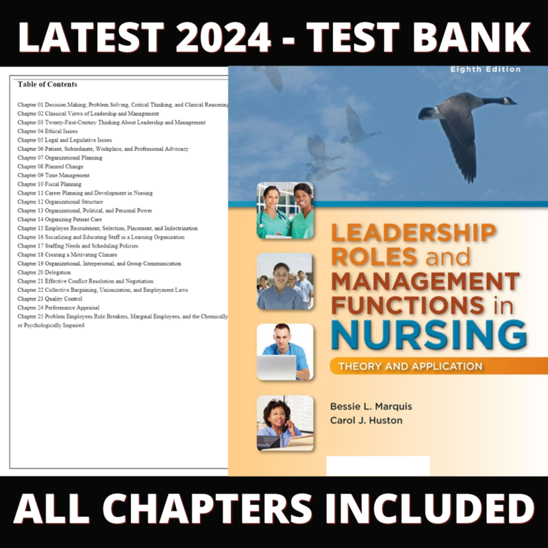 Test Bank – Leadership Roles and Management Functions in Nursing Theory and Application, 8th Edition (Marquis, 2015), Chapter 1-25