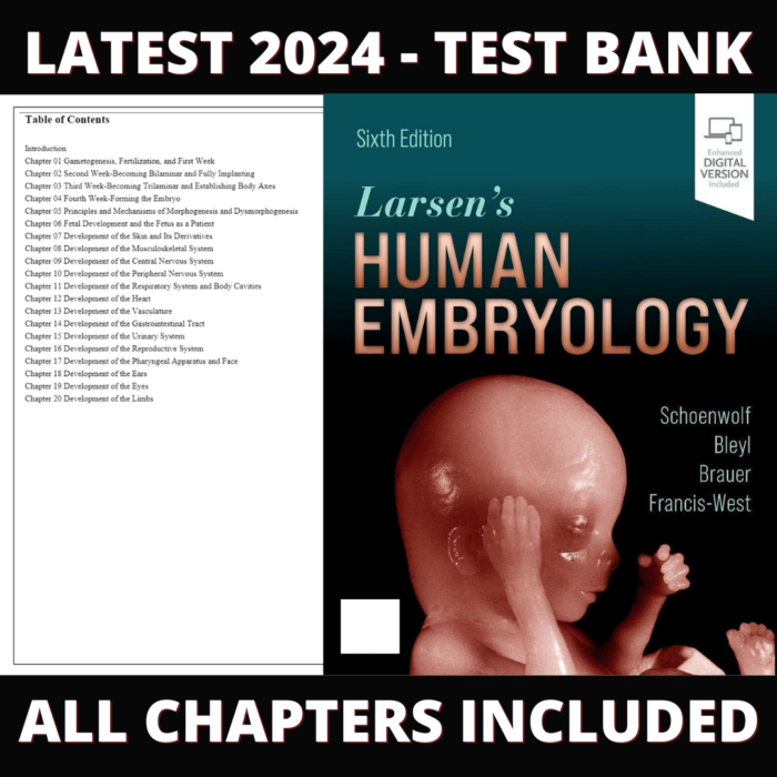 Test Bank – Larsen's Human Embryology, 6th Edition (Schoenwolf, 2022), Chapter 1-20