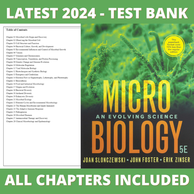 Test Bank – Microbiology-An Evolving Science, 5th Edition (Slonczewski, 2021), Chapter 1-28