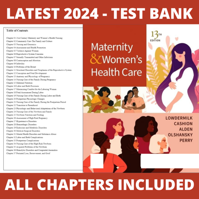 Test Bank – Maternity and Women’s Health Care, 13th Edition (Lowdermilk, 2024), Chapter 1-37