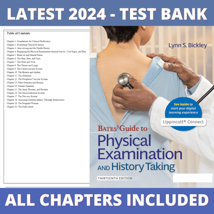 Test Bank – Bates Guide To Physical Examination and History Taking, 13th Edition (Bickley, 2021), Chapter 1-20