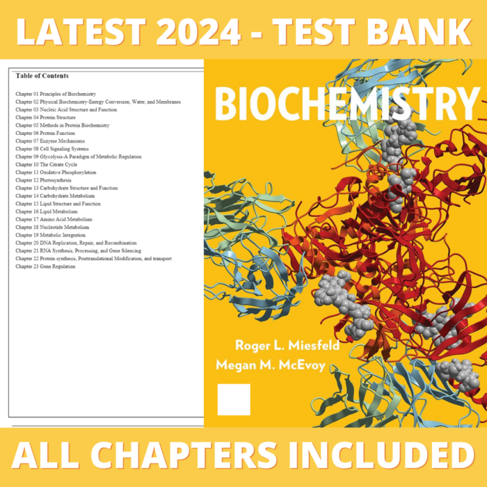 Test Bank – Biochemistry, 1st Edition (Miesfeld, 2018), Chapter 1-23