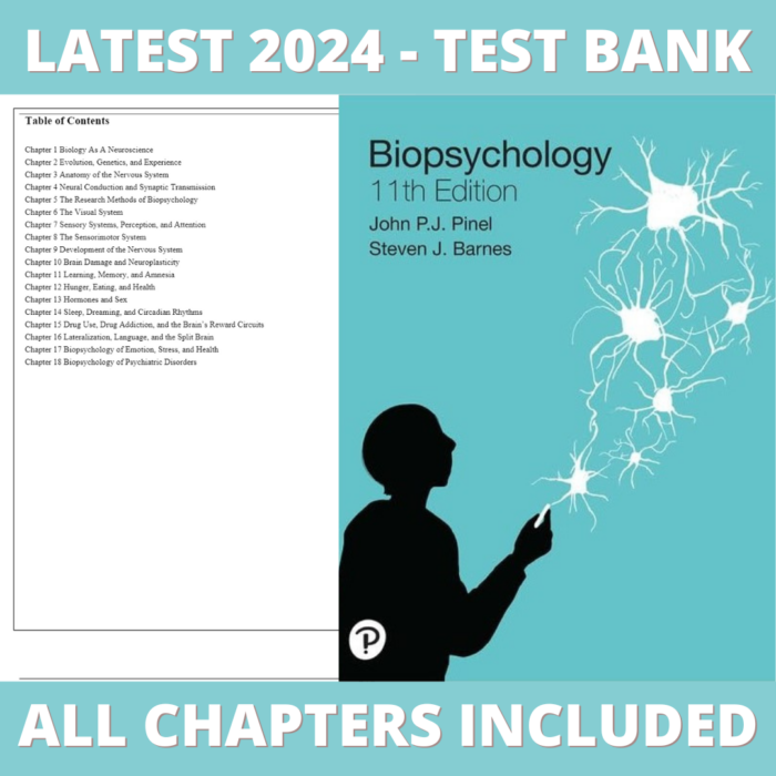 Test Bank – Biopsychology, 11th Edition (Pinel, 2021) Chapter 1-18