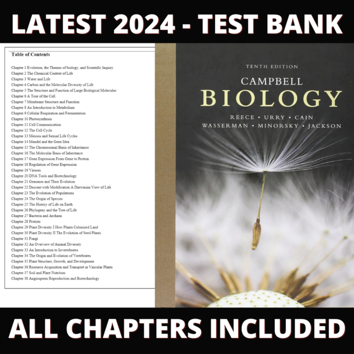 Test Bank – Campbell Biology, 10th Edition (Reece 2019) Chapter 1-56