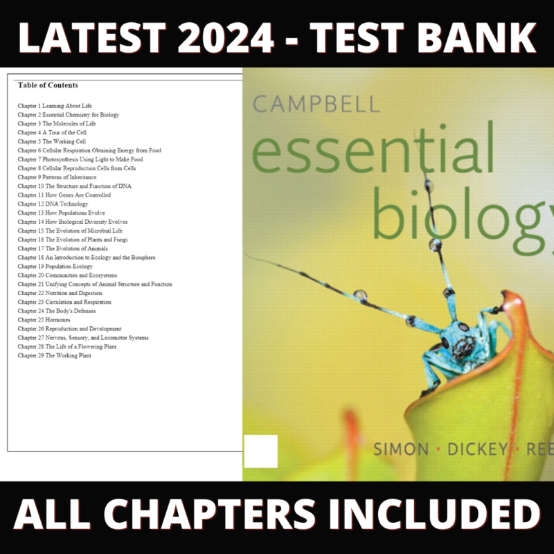 Test Bank – Campbell Essential Biology with Physiology Chapters, 7th Edition (Simon, 2019) Chapter 1-29