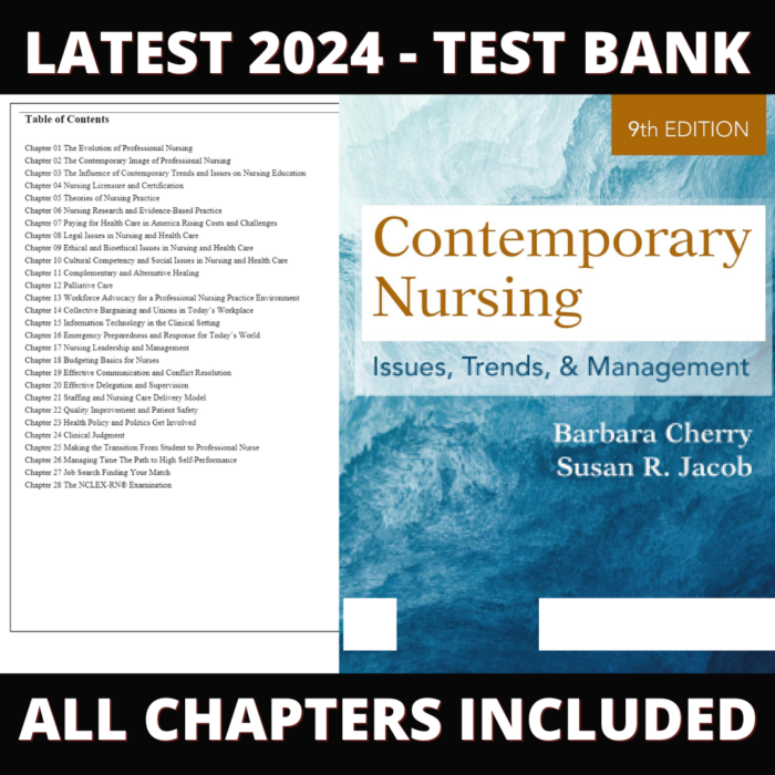 Test Bank – Contemporary Nursing Issues, Trends, and Management, 9th edition (Cherry, 2023), Chapter 1-28