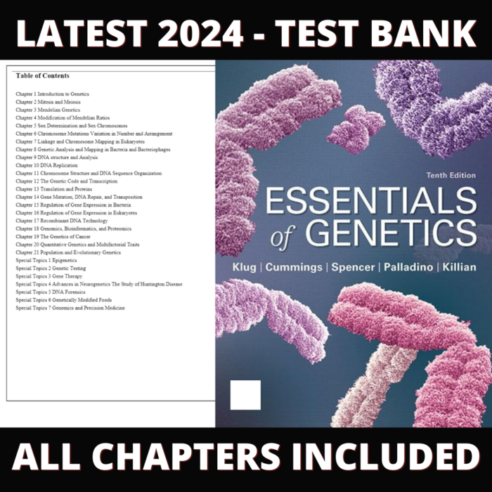 Test Bank – Essentials of Genetics, 10th Edition (Klug, 2020), Chapter 1-21