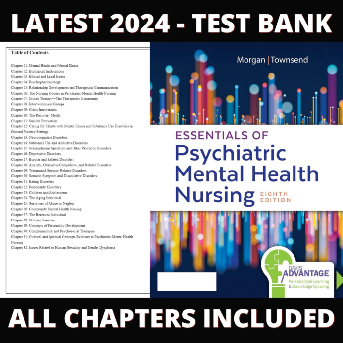 Test Bank – Essentials of Psychiatric Mental Health Nursing, 8th Edition (Morgan and Townsend, 2020), Chapter 1-32