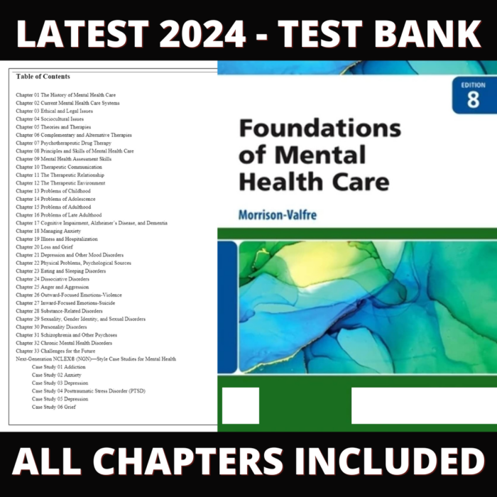 Test Bank – Foundations of Mental Health Care, 8th Edition (Morrison-Valfre, 2023), Chapter 1-32