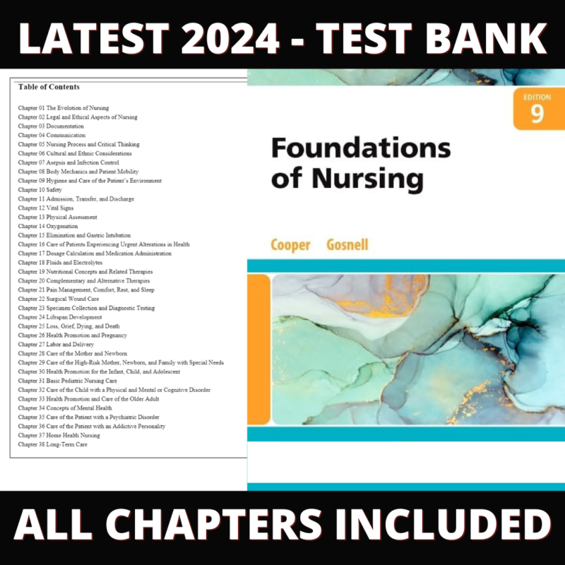 Test Bank – Foundations of Nursing, 9th Edition (Cooper, 2023) Chapter 1-41