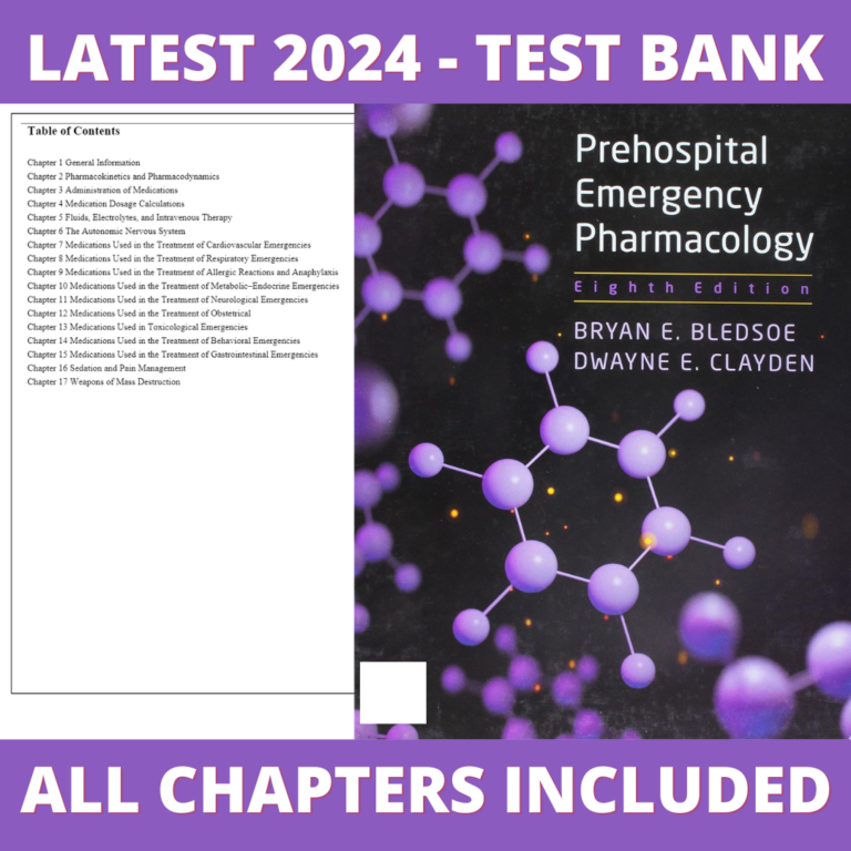 Test Bank – Prehospital Emergency Pharmacology, 8th Edition (Bledsoe, 2018), Chapter 1-17