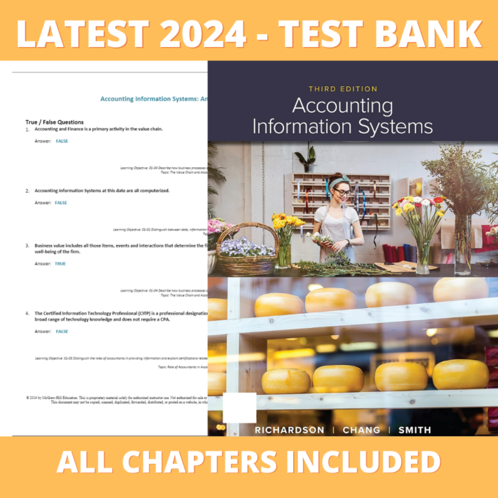 Test Bank - Accounting Information Systems 15th Edition (Marshall Romney, 2020), Verified Chapters, Latest 2024 - 2025