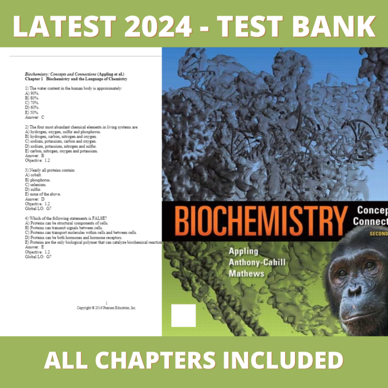 Test Bank - Biochemistry Concepts and Connections 2nd Edition (Dean Appling, 2018), Verified Chapters, Latest 2024 - 2025