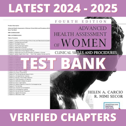 Test Bank - Advanced Health Assessment of Women 4th Edition (Secor, 2023), All Chapters 1-46