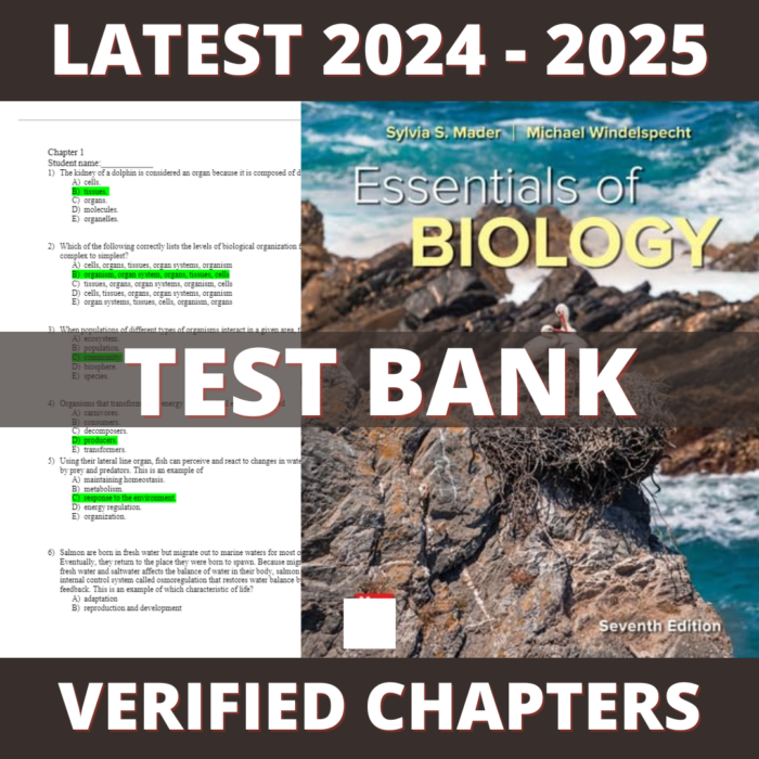 Test Bank - Essentials of Biology 7th Edition (Mader, 2023), Chapter 1-32