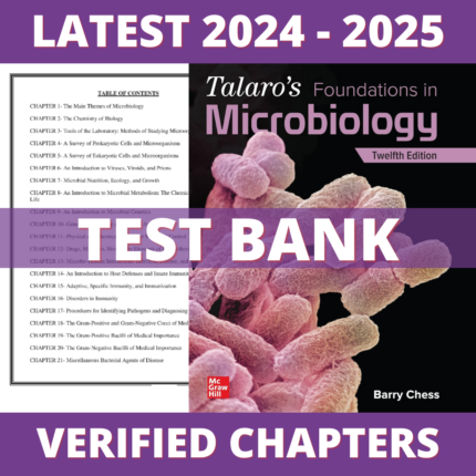 Test Bank - Talaros Foundations in Microbiology 12th Edition (Chess, 2023), Chapter 1-27