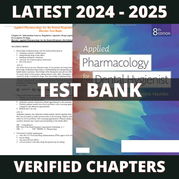 Test bank - Applied Pharmacology for the Dental Hygienist 8th Edition (Elena Bablenis Haveles, 2019)