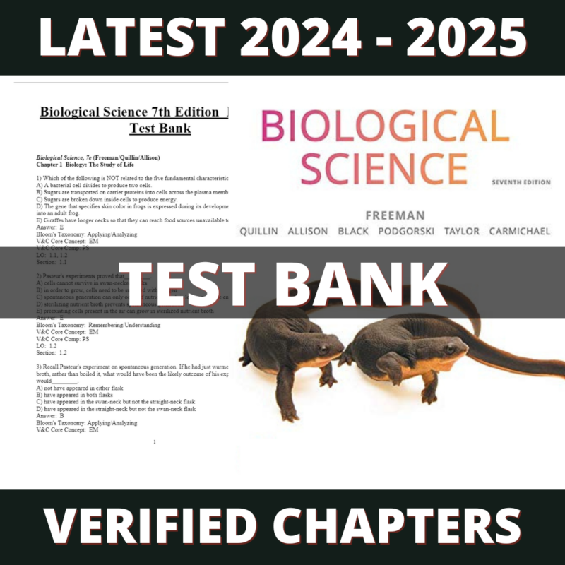 Test bank - Biological Science 7th Edition (Scott Freeman, 2019)