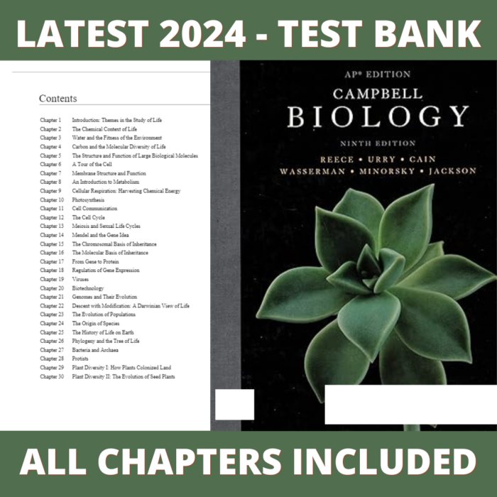 Test bank - Campbell Biology 9th Edition (Jane B. Reece, 2012), Verified Chapters 1-56, Latest 2024 - 2025