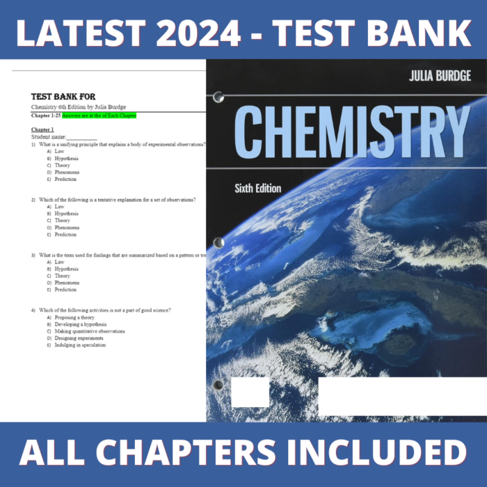 Test bank - Chemistry 6th Edition (Julia Burdge, 2022), Verified Chapters 1-25, Latest 2024 - 2025