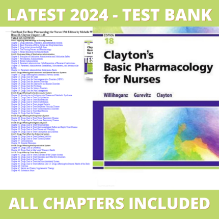 Test bank - Clayton's Basic Pharmacology for Nurses 18th Edition (Michelle Willihnganz, 2019), Verified Chapters 1-48, Latest 2024 - 2025