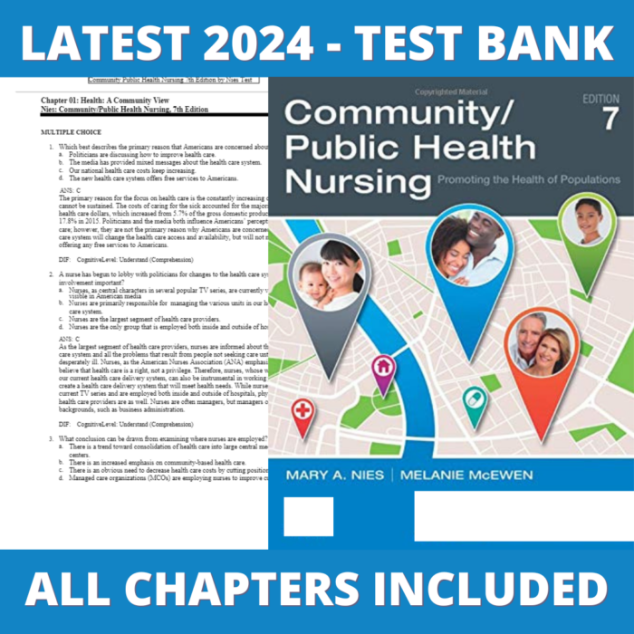 Test bank - Community Public Health Nursing 7th Edition (Mary A. Nies, 2021), Verified Chapters 1-34, Latest 2024 - 2025