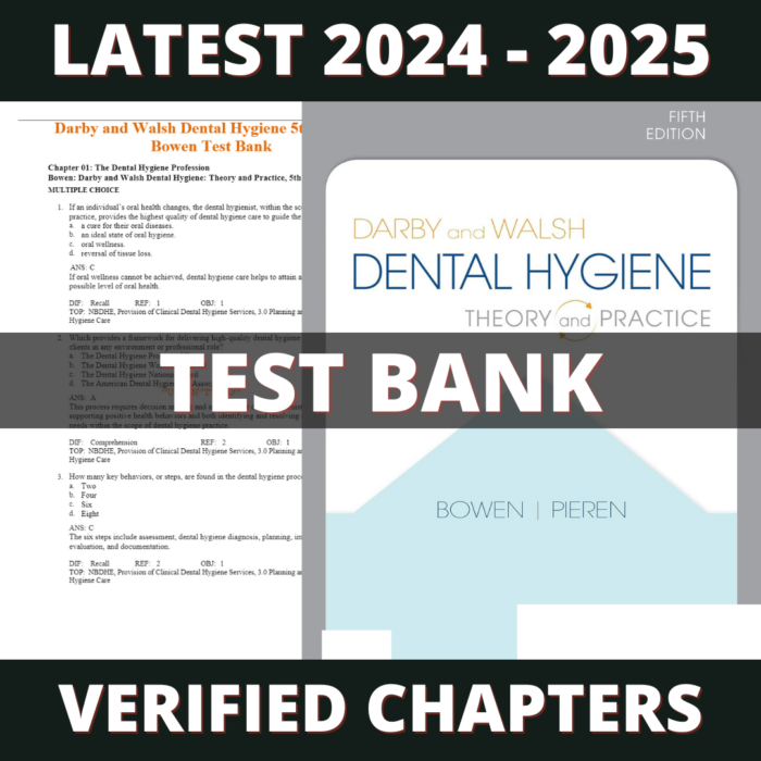 Test bank - Darby and Walsh Dental Hygiene 5th Edition (Jennifer A Pieren, 2019)