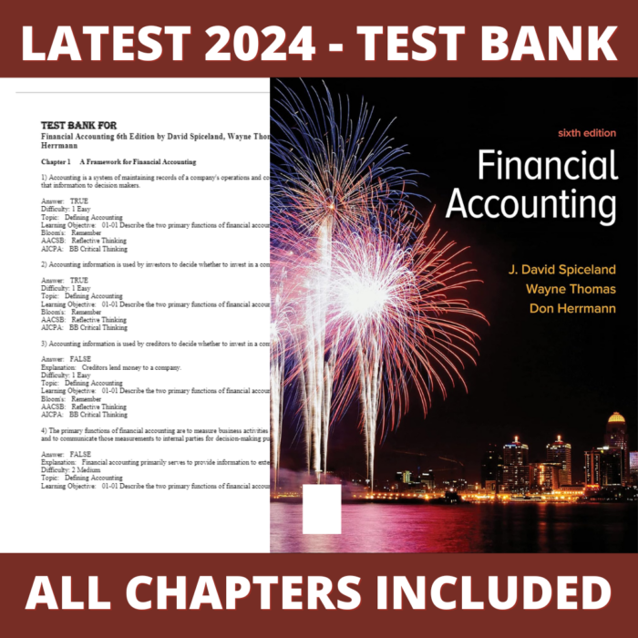 Test bank - EFinancial Accounting 6th Edition (David Spiceland, 2022), Verified Chapters, Latest 2024 - 2025