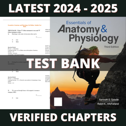 Test bank - Essentials of Anatomy & Physiology 3rd Edition (Kenneth Saladin, 2022)