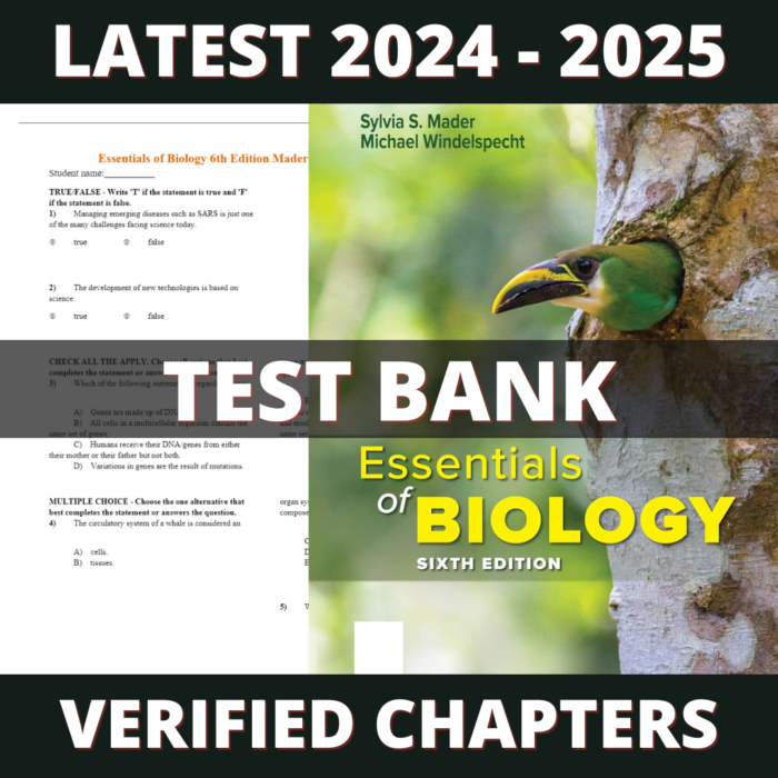 Test bank - Essentials of Biology 6th Edition (Sylvia S. Mader, 2020)