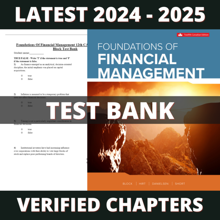 Test bank - Foundations Of Financial Management 12th Edition (Short, 2021)