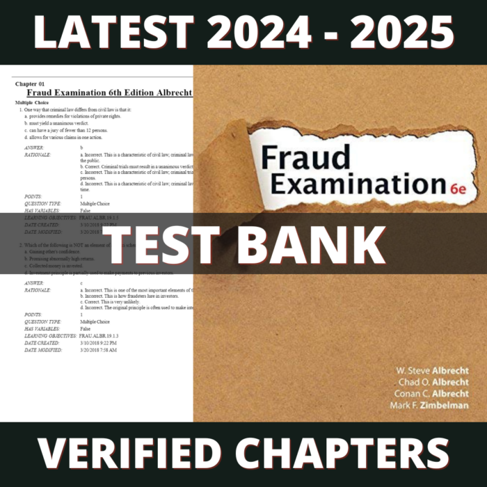 Test bank - Fraud Examination 6th Edition (Albrecht, 2018)