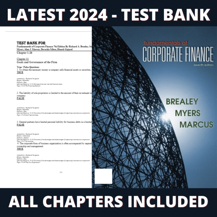 Test bank - Fundamentals of Corporate Finance 7th Edition (Richard A. Brealey, 2012), Verified Chapters, Latest 2024 - 2025