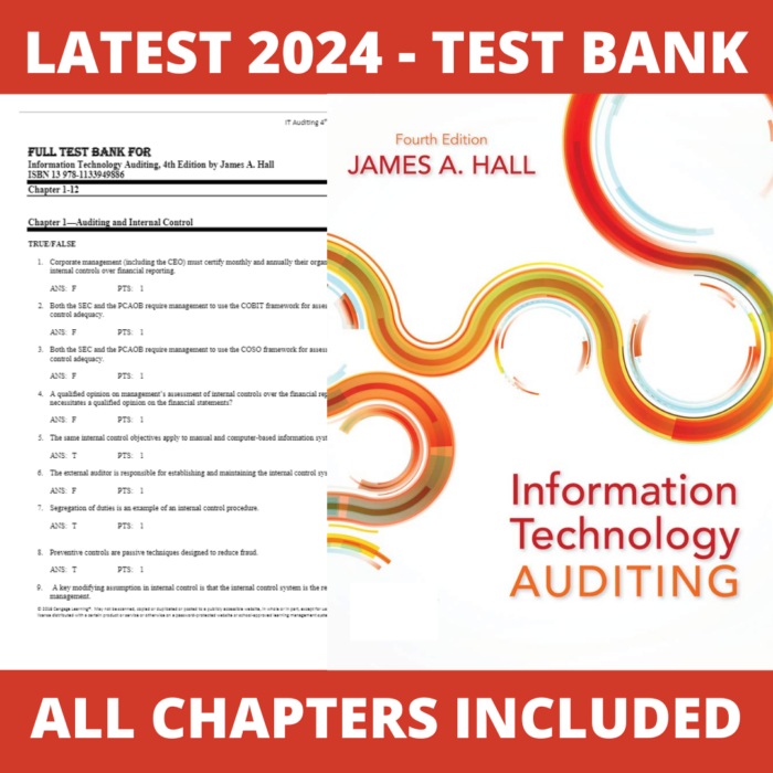 Test bank - Information Technology Auditing 4th Edition (James A. Hall, 2016), Verified Chapters, Latest 2024 - 2025