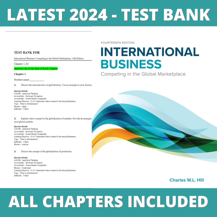 Test bank - International Business Competing in the Global Marketplace, 14th Edition (Charles Hill, 2022), Verified Chapters, Latest 2024 - 2025