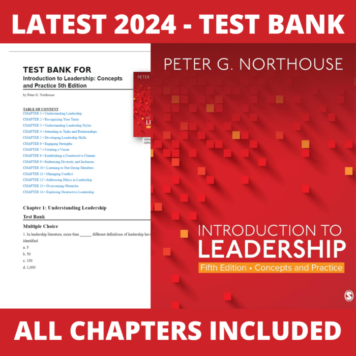 Test bank - Introduction to Leadership: Concepts and Practice 5th Edition (Peter G. Northouse, 2020), Verified Chapters, Latest 2024 - 2025