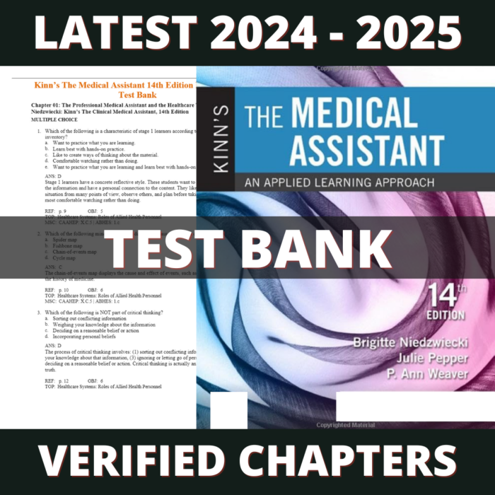 Test bank - Kinn's The Medical Assistant An Applied Learning Approach 14th Edition (Niedzwiecki, 2019)