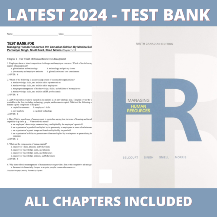 Test bank - Managing Human Resources 9th Canadian Edition (Parbudyal Singh, 2019), Verified Chapters, Latest 2024 - 2025