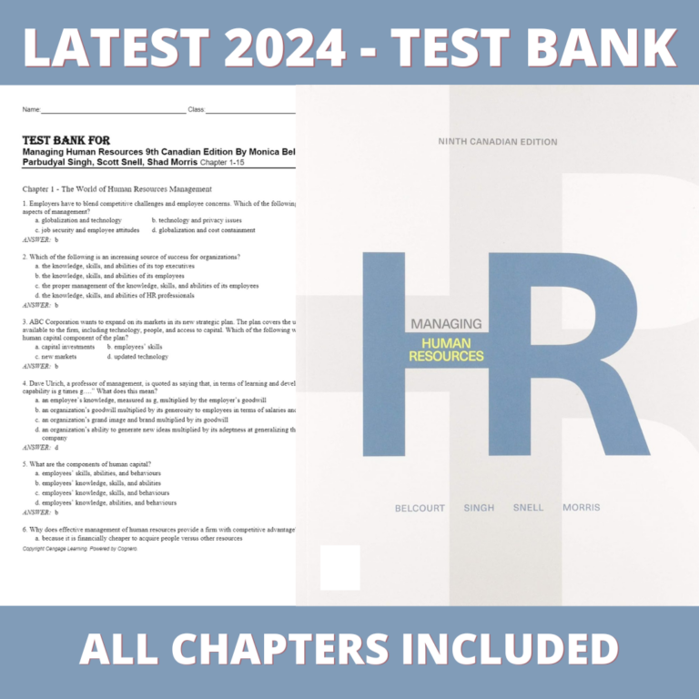 Test bank - Managing Human Resources 9th Canadian Edition (Parbudyal Singh, 2019), Verified Chapters, Latest 2024 - 2025