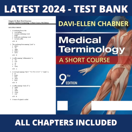 Test bank - Medical Terminology A Short Course 9th Edition (Davi Ellen Chabner, 2023), Verified Chapters, Latest 2024 - 2025