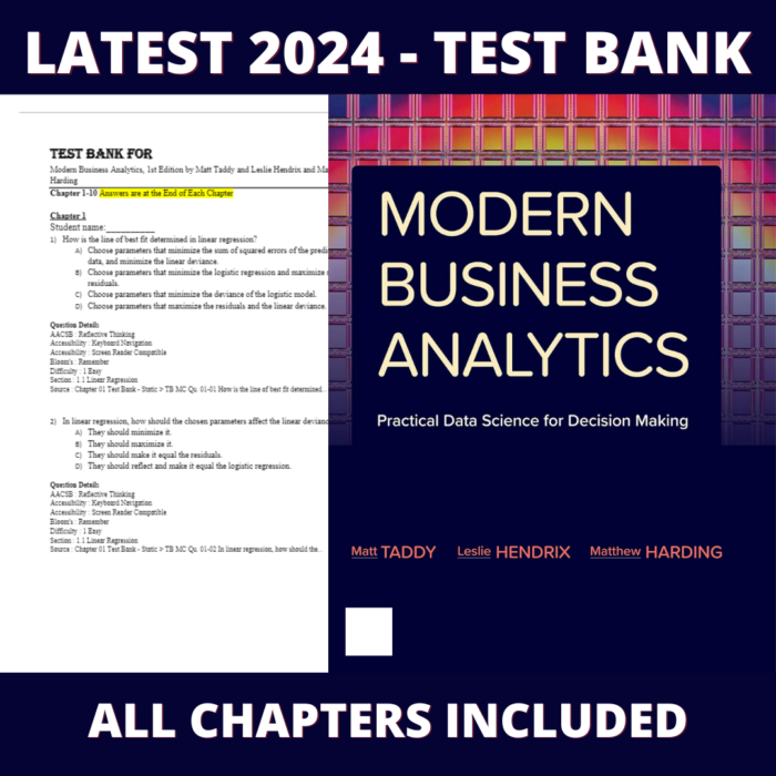 Test bank - Modern Business Analytics, 1st Edition (Matt Taddy, 2023), Verified Chapters, Latest 2024 - 2025