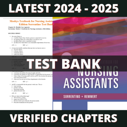 Test bank - Mosby's Textbook for Nursing Assistants 10th Edition (Sorrentino, 2020)