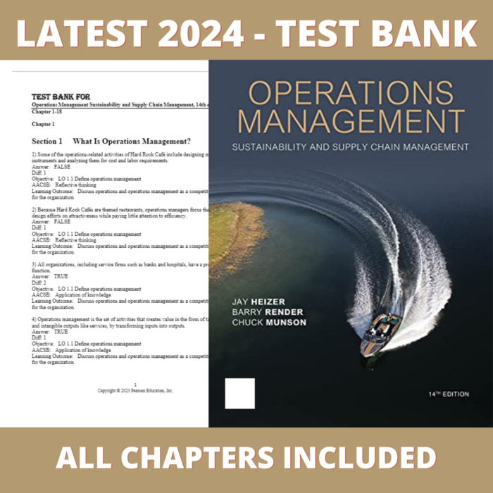 Test bank - Operations Management Sustainability and Supply Chain Management, 14th Edition (Jay Heizer,2022),Verified Chapters, Latest 2024 - 2025