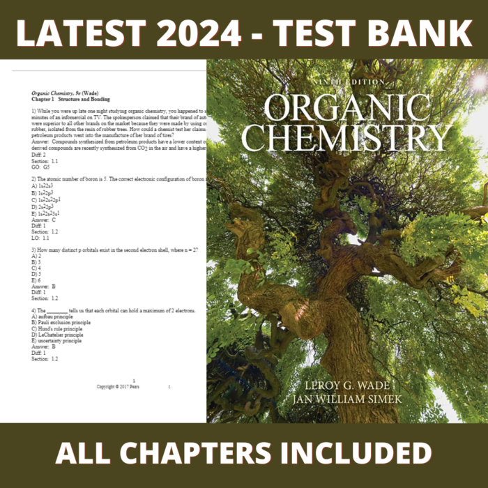 Test bank - Organic Chemistry 9th Edition (L. G. Wade Jr,2016),Verified Chapters, Latest 2024 - 2025