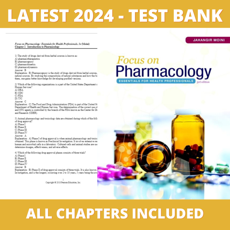 Test bank -Pharmacology Essentials for Health Professionals 3rd Edition(Jahangir Moini,2017),Verified Chapters, Latest 2024 - 2025