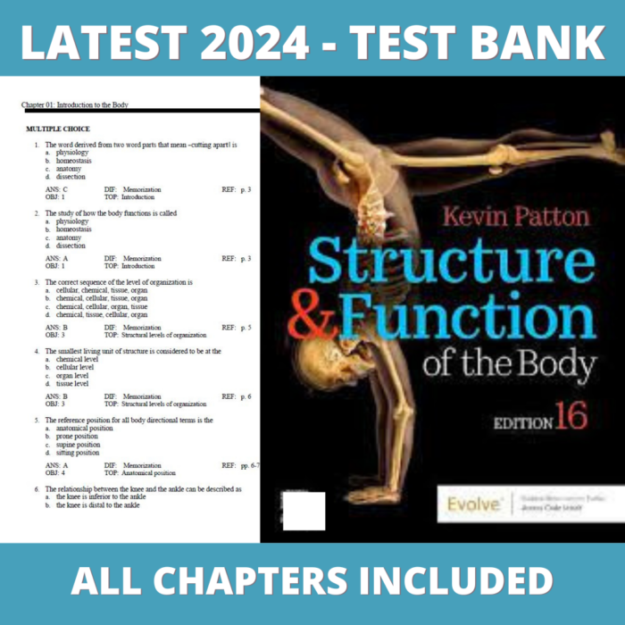 Test bank - Structure & Function of the Body 16th Edition (MacDonald, 2019), Chapter 1-22