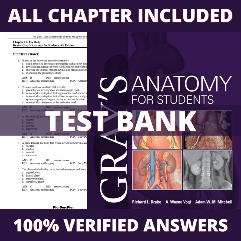 Test Bank for Gray’s Anatomy for Students, 4th Edition (Drake, 2020)