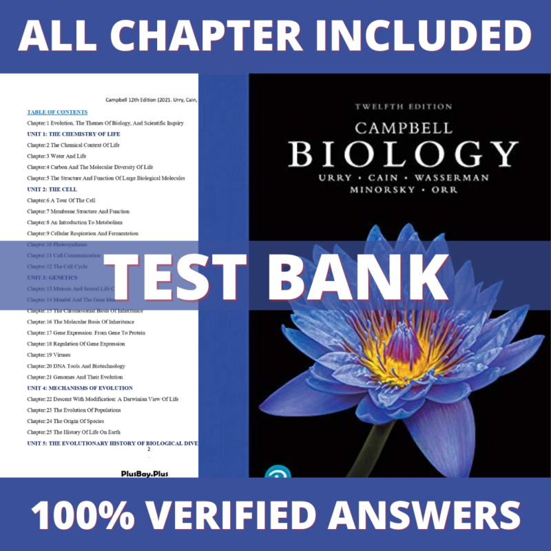 Test Bank for Campbell Biology 12th Edition (Urry, 2021)