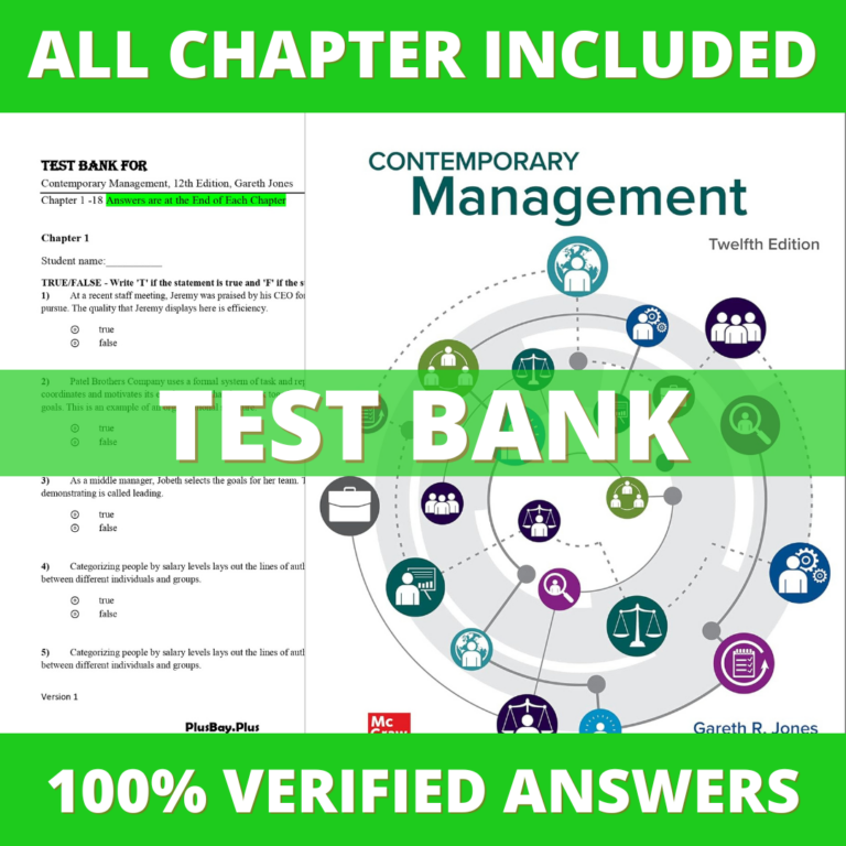 Test Bank for Contemporary Management, 12th Edition (Jones, 2018)